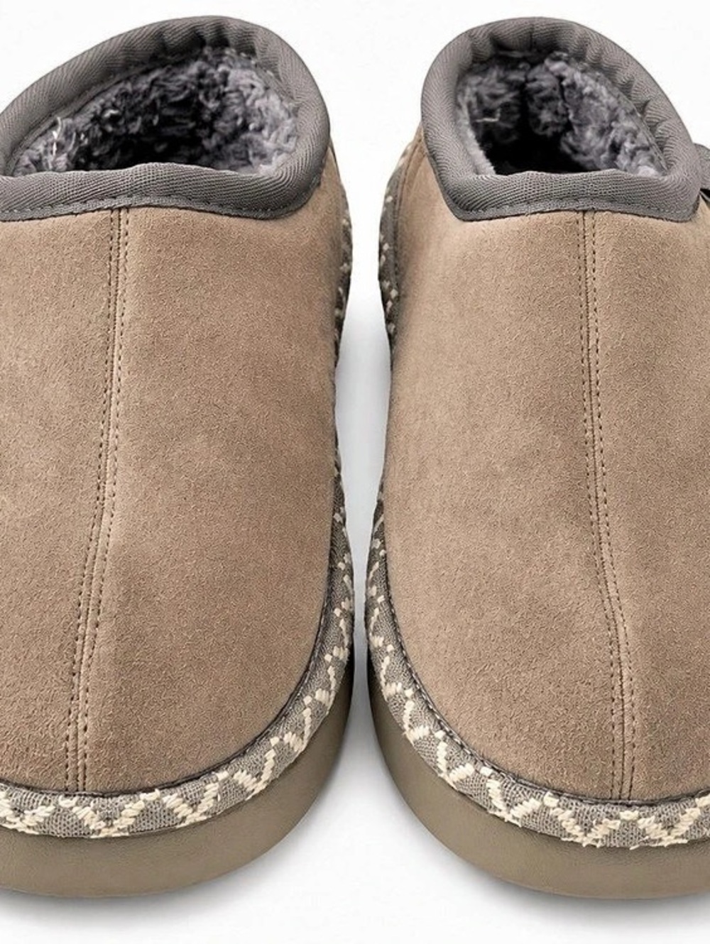 BEARPAW Taupe Gray Faux Fur Lined Slip-On Clog Slippers